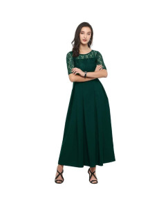 Women's Crepe+Net Solid Maxi Dress